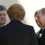 Putin, Poroshenko and Merkel talk in Benouville