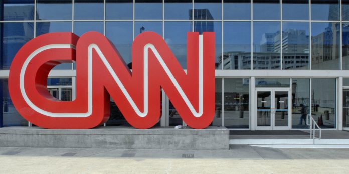 A CNN logo stands outside the CNN Center on Tuesday April 3,