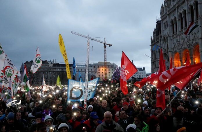 Protest against the new labor law in Budapest