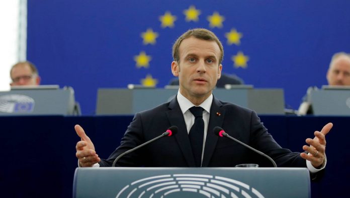 French President Emmanuel Macron delivers a speech before a debate on the Future of Europe at the European Parliament in Strasbourg