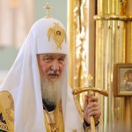 Russia baptism anniversary Divine Lutirgy. Patriarch Kirill in festive uniform