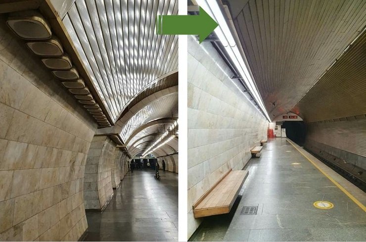 В Киеве на метро «Печерская» заменили оригинальные на LED-светильники